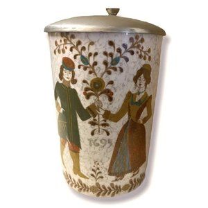 Kurt Hammer Stein Rein  Zinn Bleifrei Metal Lid 5.5” Domini & Anno 1695 Folk Art